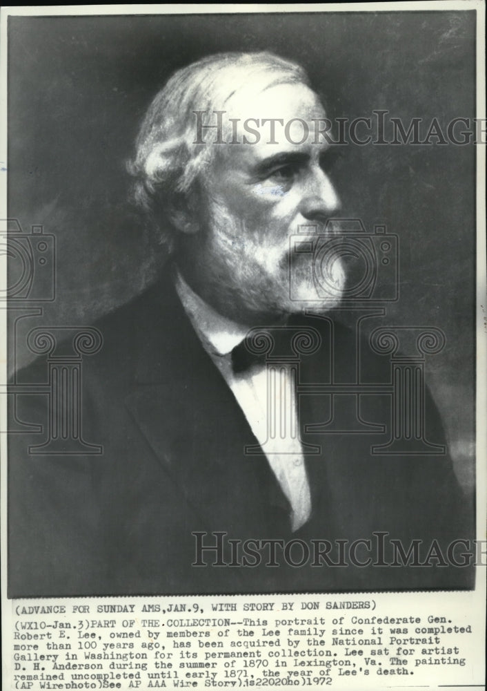 1972 Press Photo This portrait of Confederate Gen. Robert E. Lee owned by member - Historic Images