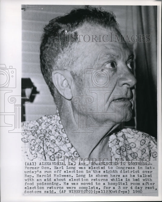 1960 Press Photo Former Gov. Long elected to Congress by Rep. Harold McSween - Historic Images