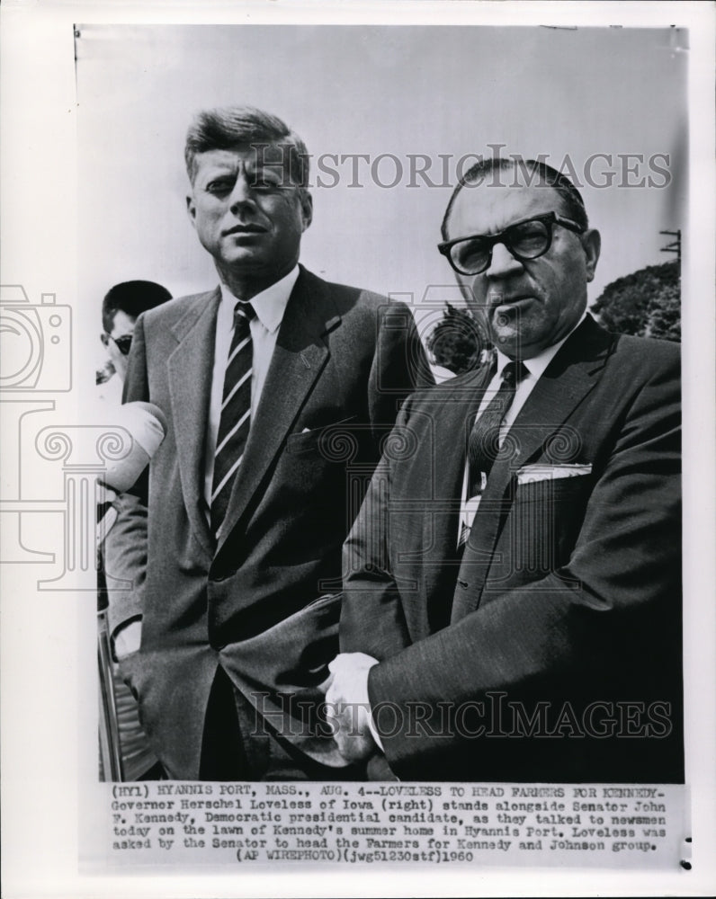 1960 Wire Photo Gov. Loveless to head farmers for Sen. Kennedy in Hyannis Port. - Historic Images