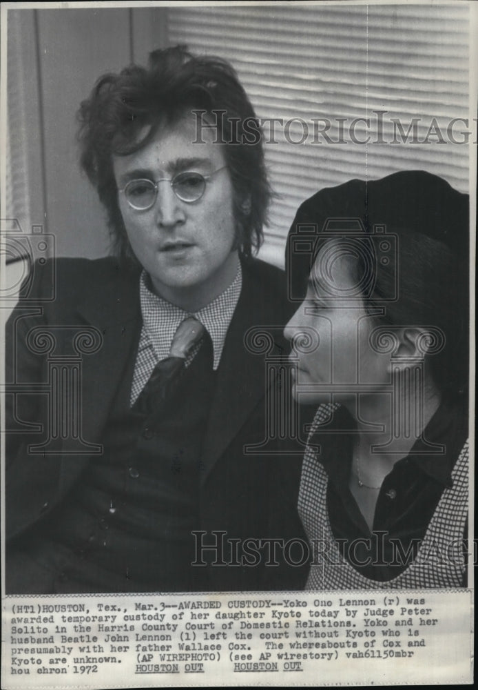 1972 Press Photo Yoko was awarded temporary custody of her daughter Kyoto - Historic Images