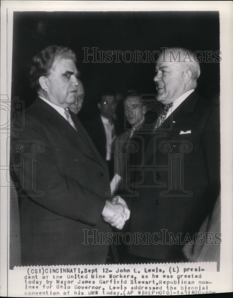 1944 Wire Photo United Mine Workers Pres John Lewis & Mayor James Stewart - Historic Images