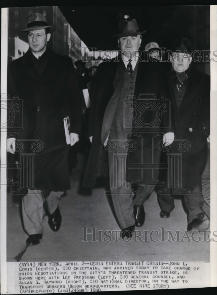 1940 Wire Photo CIO Chieftain John Lewis, Gen Counsel Lee Pressman & A. Haywood - Historic Images