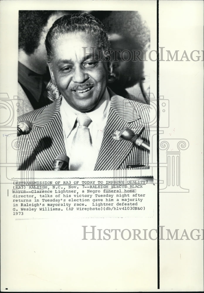 1973 Press Photo Raleigh elects black Mayor, Clarence Lightner - Historic Images