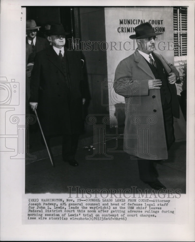 1945 Wire Photo Atty Joseph Padway &amp; UMW chief John Lewis leaves Federal court - Historic Images