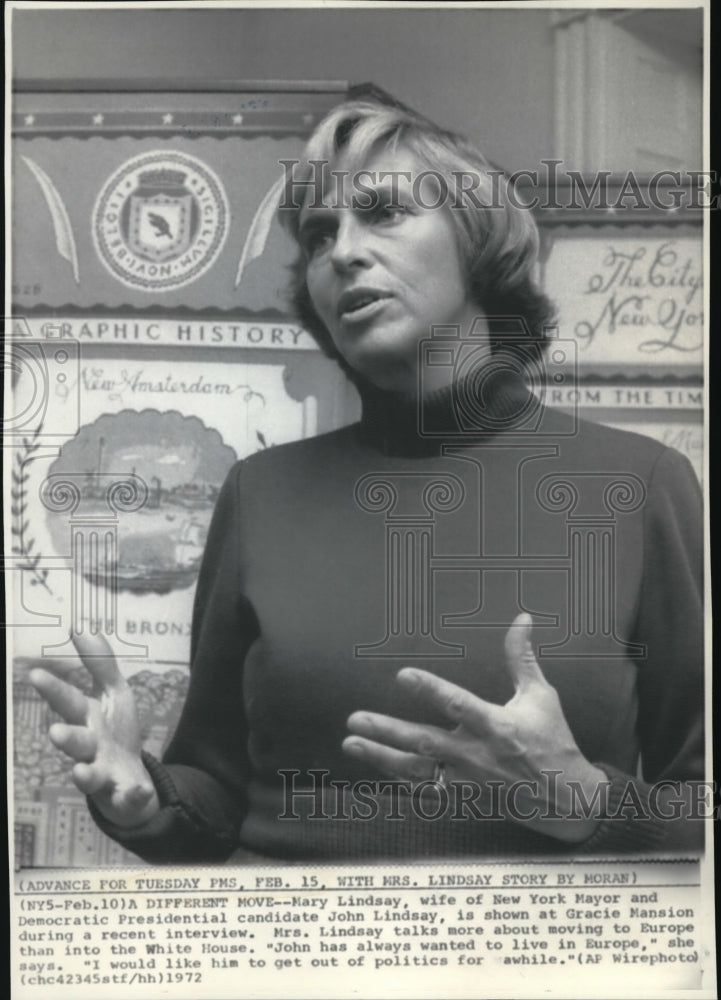 1972 Press Photo Lindsay says moving to Europe than White House in interview - Historic Images