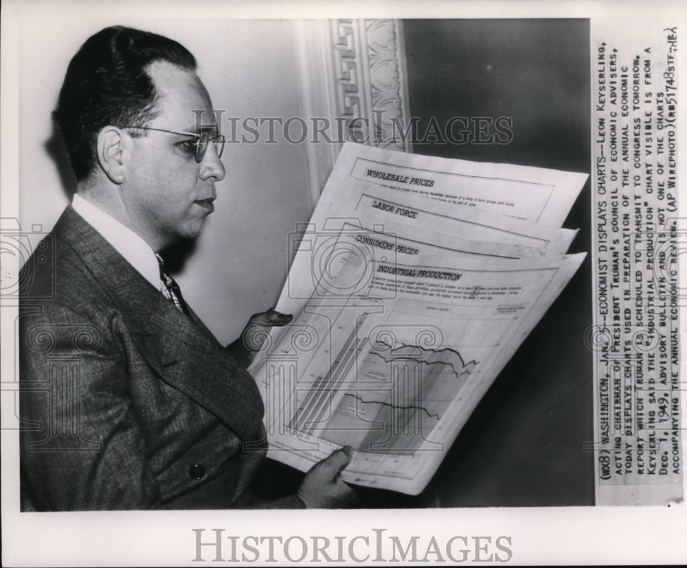 1950 Economist displays charts used for annual economic report - Historic Images