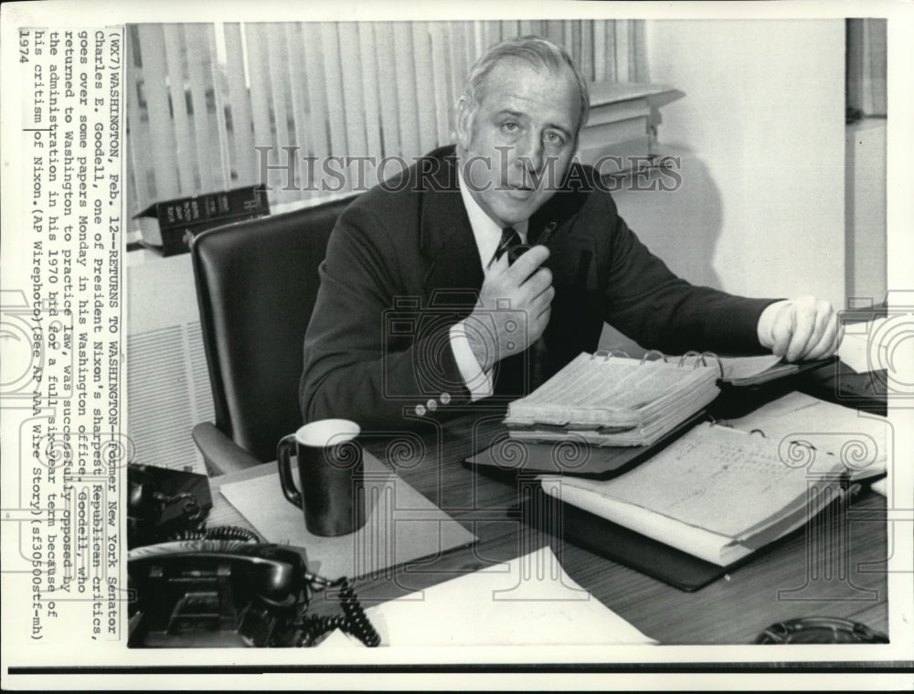 1974 Wire Photo Former New York Senator, Charles Goodell  - Historic Images