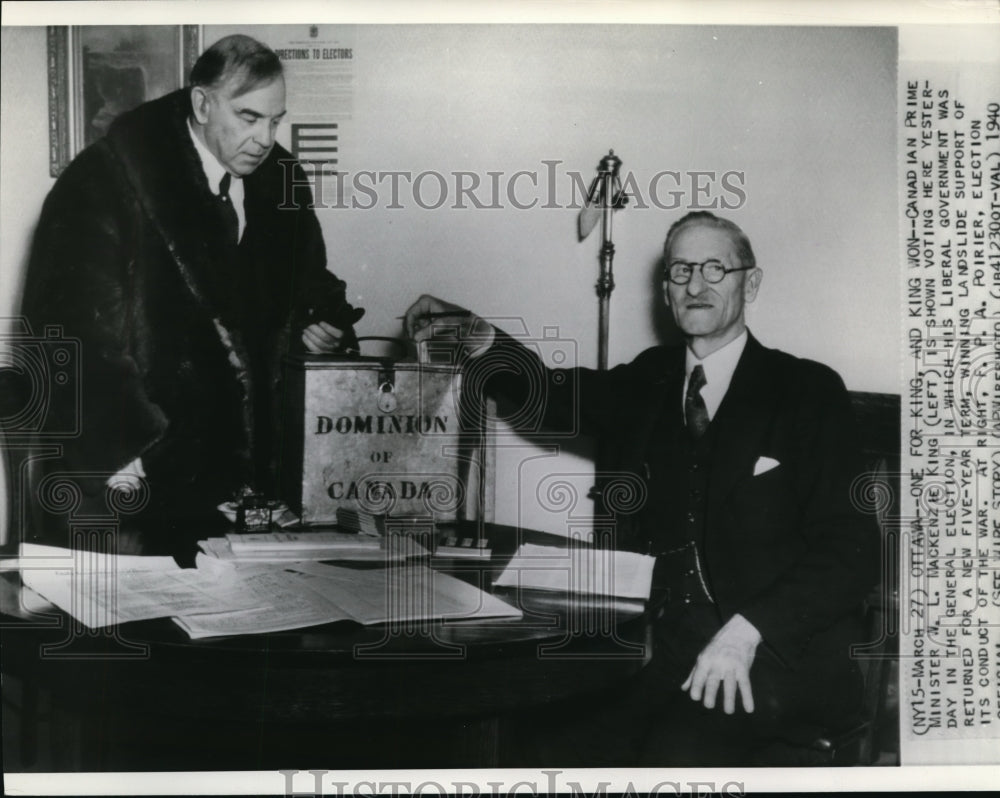 1940 Wire Photo Canadian Prime Minister WL Mackenzie votes in General Election - Historic Images