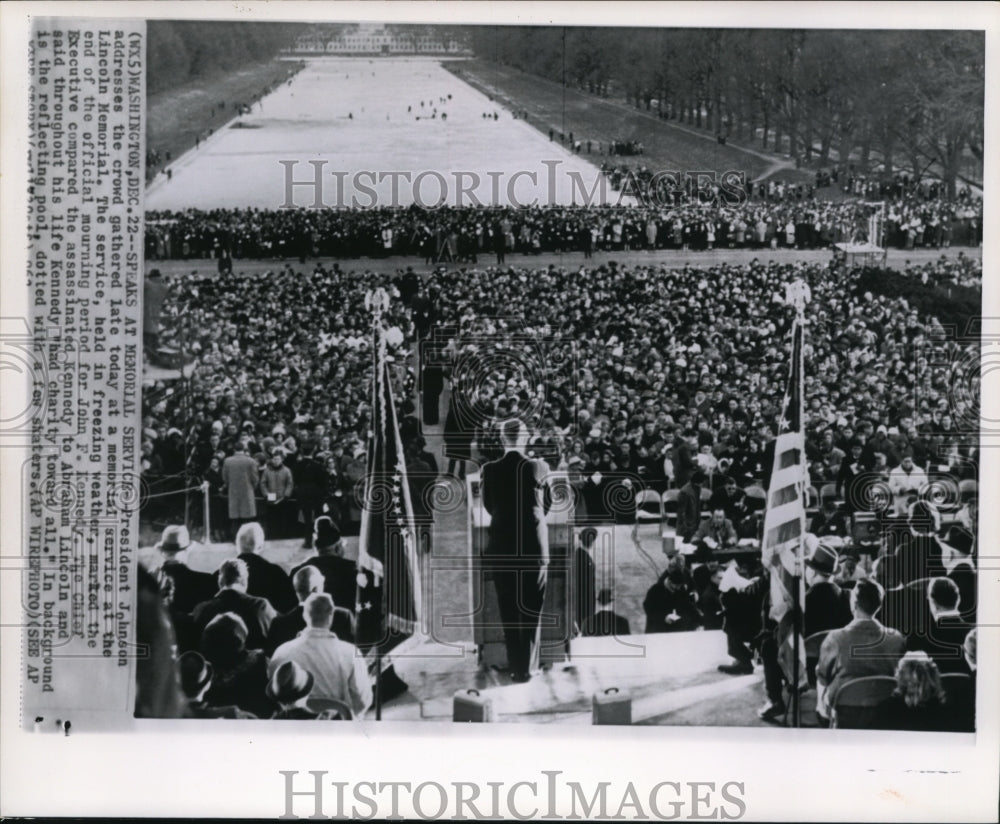 1963 Pres. Johnson Adresses the Crowd Gathered at a Memorial Service - Historic Images