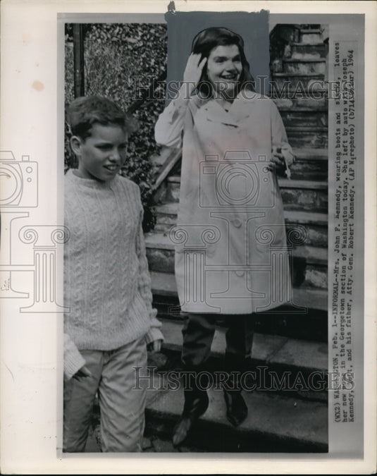 1964 Mrs. John F. Kennedy Wearing Boots and Slacks Leaves Her Home - Historic Images