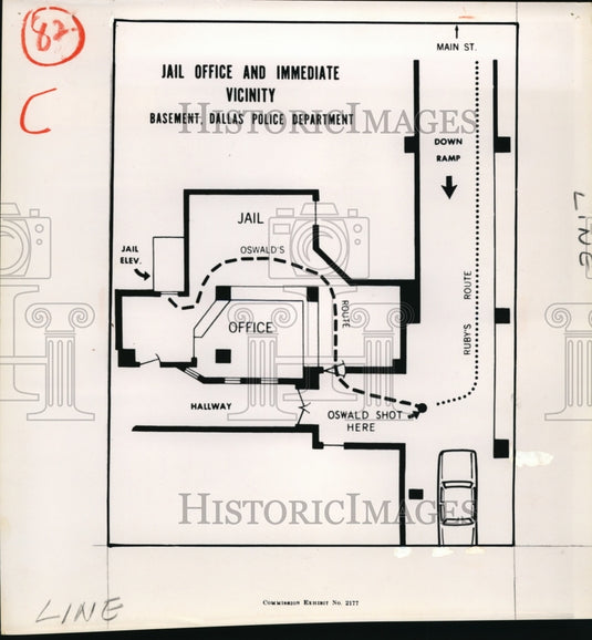 1964 Press Photo The diagram of the Dallas jail's basement - Historic Images