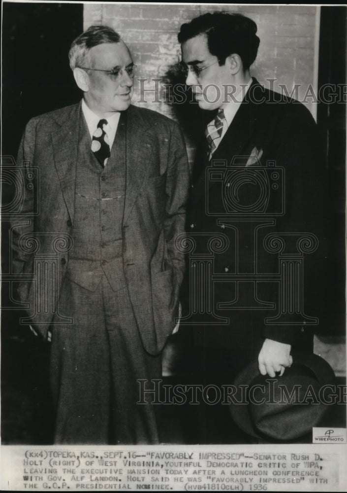 1936 Wire Photo Sen. Rush D. Holt leaving the executive mansion after luncheon-Historic Images