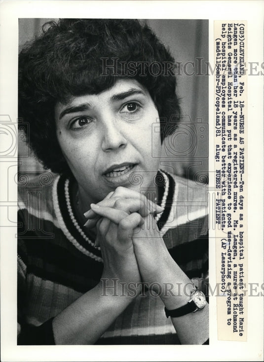 1981 Wire Photo Marie Langen, RN eperienced being hospitalized  - Historic Images