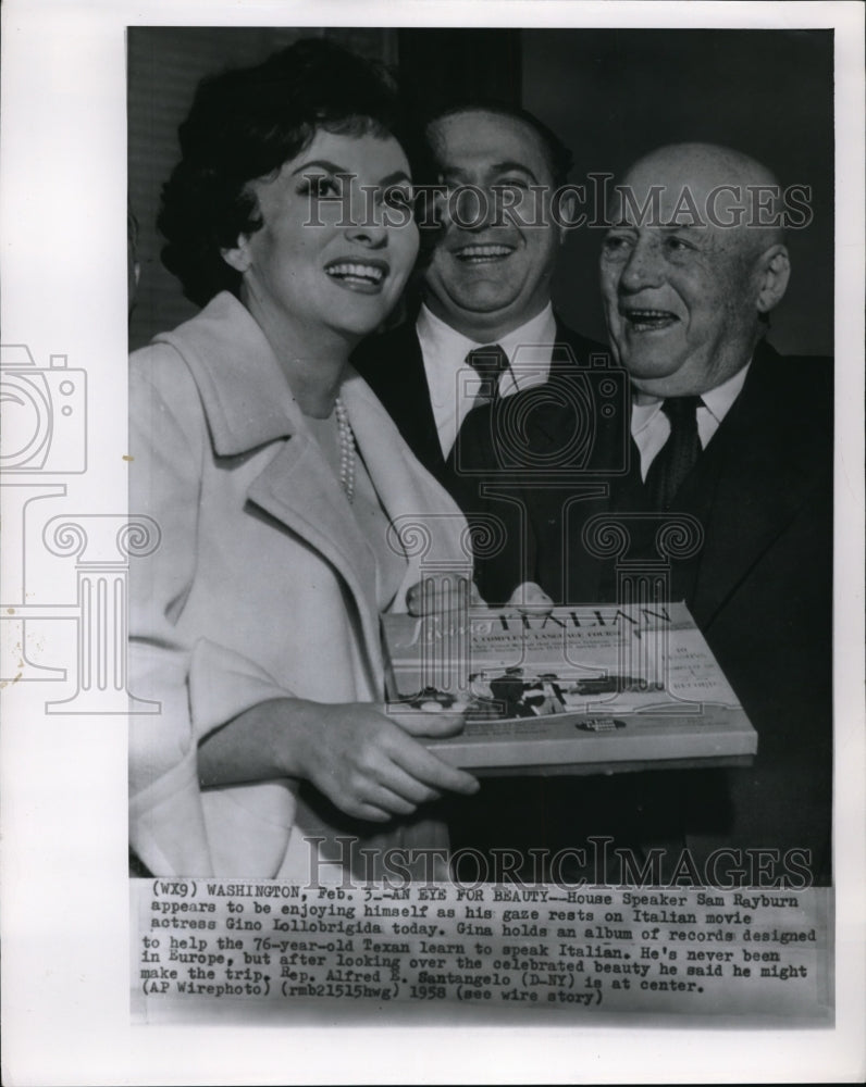 1958 Actress Gina Lollobrigida with House Speaker Sam Rayburn - Historic Images