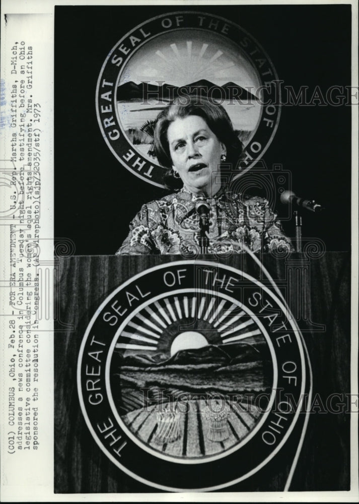 1973 Press Photo US Rep.Martha Griffiths Addresses a News Conference in Columbus - Historic Images