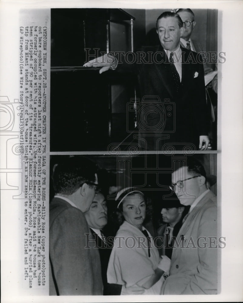 1952 Billy Rose Points Out Cupboard and Eleanor Holm Stands at Door - Historic Images