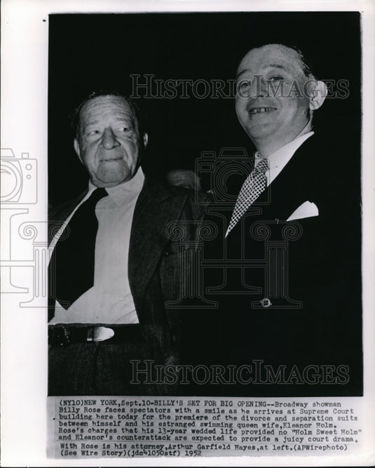 1952 Press Photo Billy Rose Faces the Spectators with a Smile at Supreme Court - Historic Images