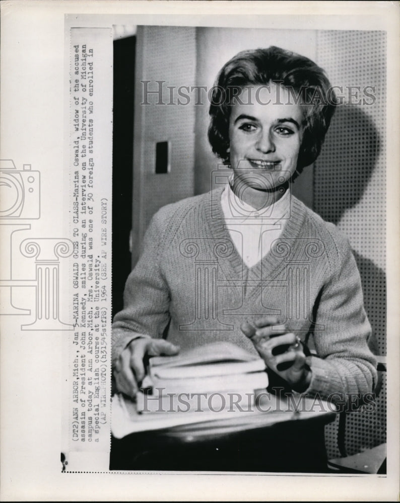 1964 Wire Photo Marina Oswald During an Interview at the University of Michgan - Historic Images