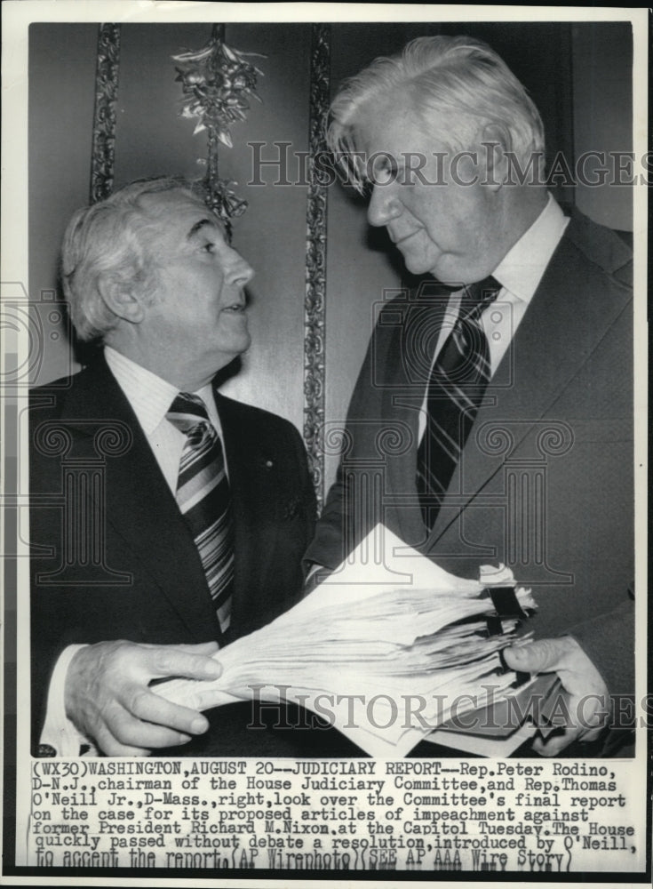 1974 Press Photo Rep. Peter Rodino, chairman of the House Judiciary Committee - Historic Images