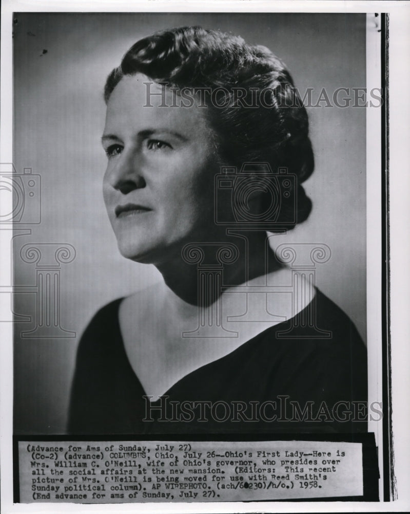 1958 Press Photo Mrs William O&#39;Neill, Ohio&#39;s First Lady - Historic Images