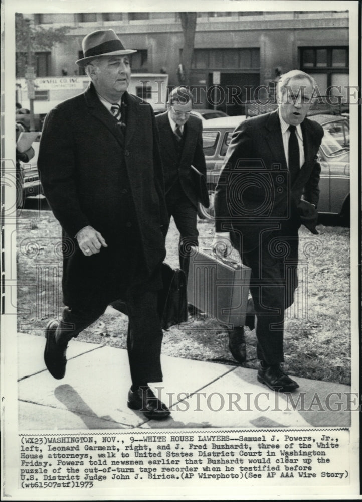 1973 Press Photo S.J Powers Jr.,L Garment and J.Fred Bushardt the WH Attorney - Historic Images