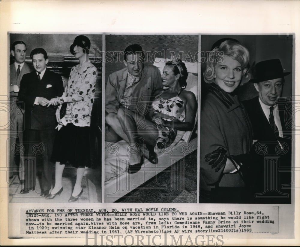 1963 Press Photo Showman Billy Rose shown with three women he has married - Historic Images