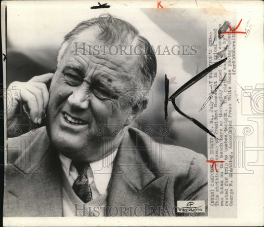 1936 Wire Photo The Closeup of Pres. Roosevelt in Quizzical Mood - cvw04544-Historic Images