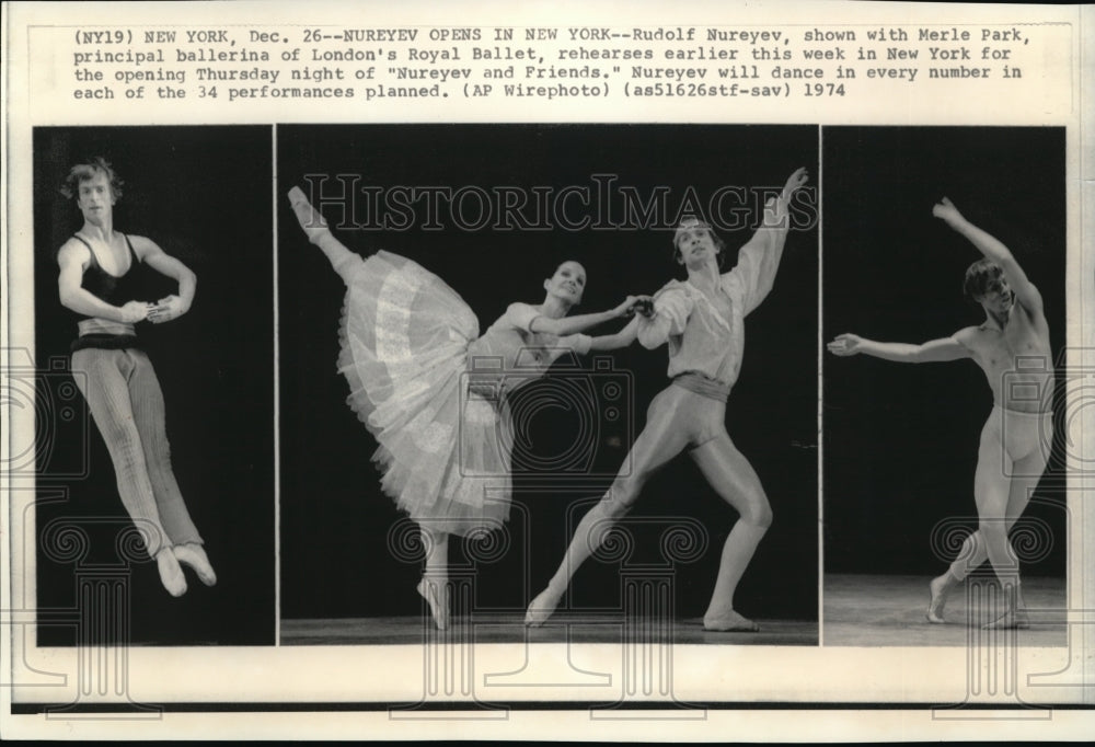 1974 Press Photo Rudolf Nureyev &amp; Merle Park rehearses for Nureyev &amp; Friends - Historic Images