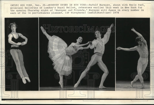 1974 Press Photo Rudolf Nureyev & Merle Park rehearses for Nureyev & Friends - Historic Images