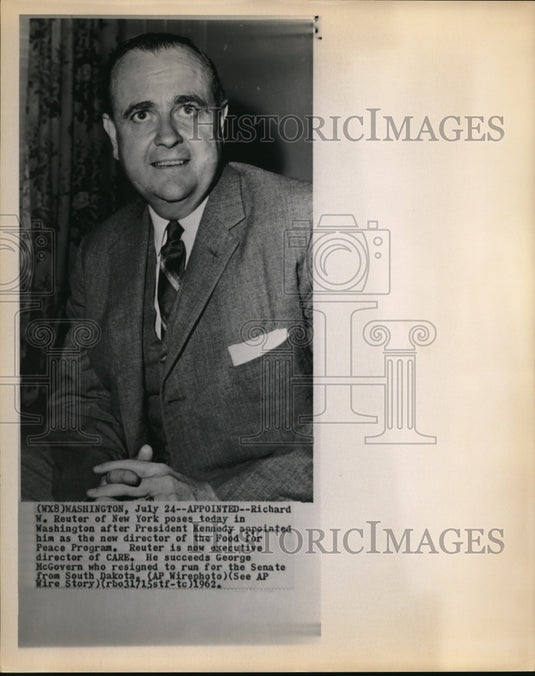 1962 Press Photo Richard Reuter,new Food for Peace Program  director - Historic Images