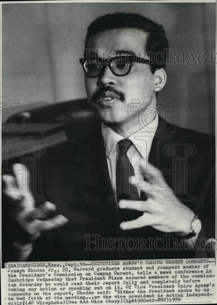 1970 Wire Photo Joseph Rhodes, Harvard graduate student  - Historic Images