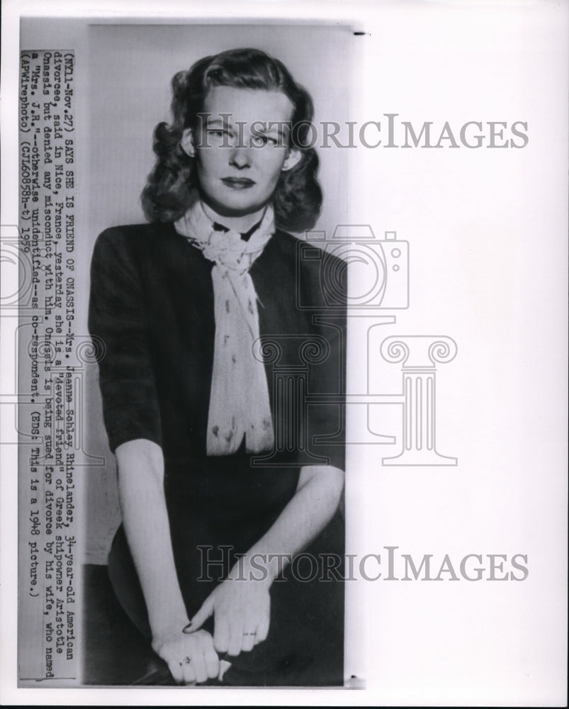 1959 Press Photo Mrs. Jeanne Schley Rhinolander, 34 year old American divorcee - Historic Images