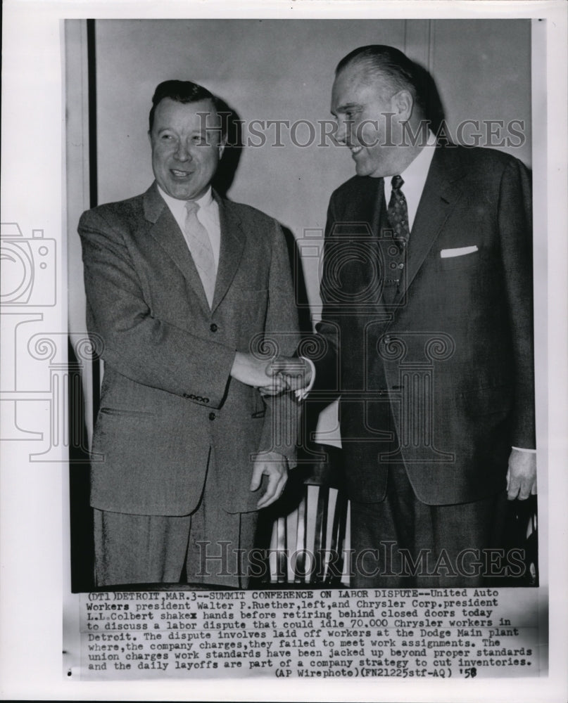 1958 Press Photo United Auto Workers' President Walter Reuther & L.L. Colbert - Historic Images