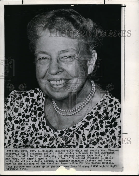 1991 Wire Photo Mrs. Eleanor Roosevelt, president Roosevelt's widow - cvw04762 - Historic Images