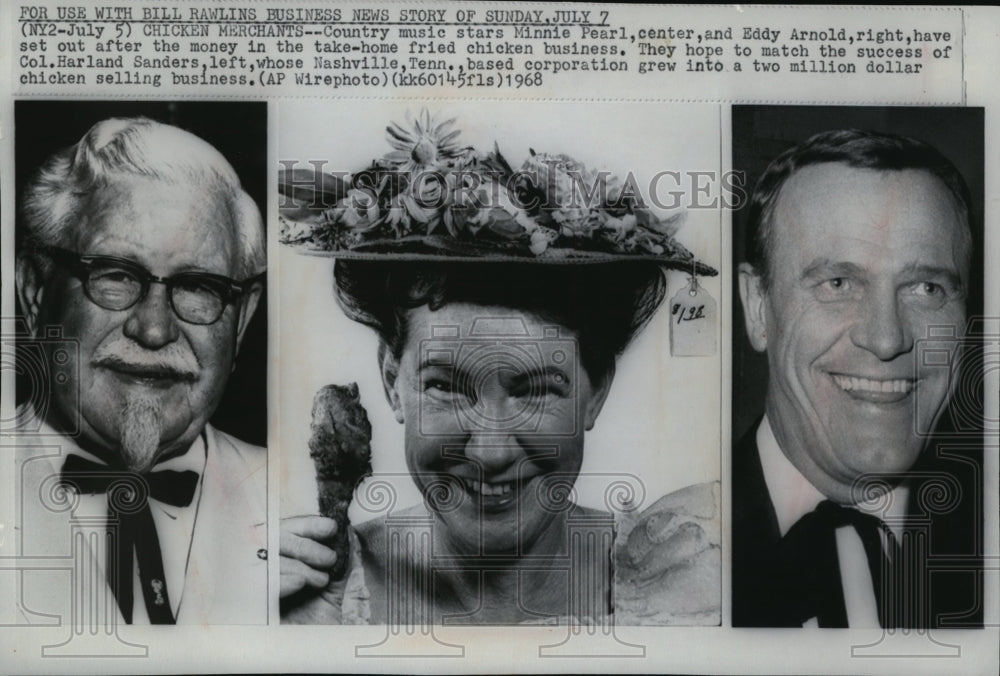 1968 Press Photo Country music stars Minnie Pearl and Eddy Arnold have set out - Historic Images