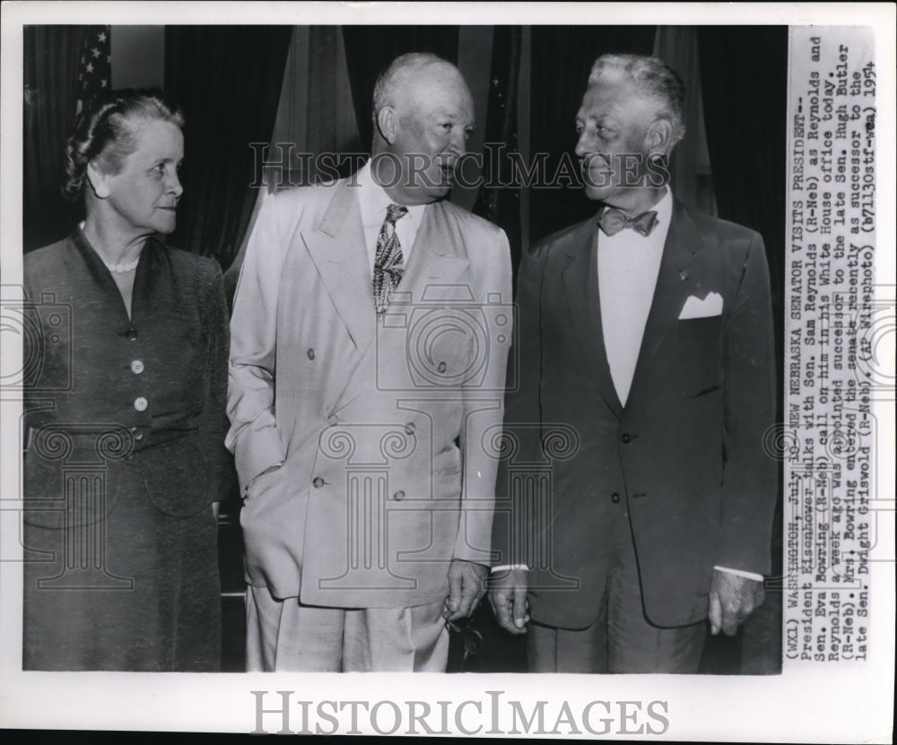 1954 Press Photo President Eisenhower, Senator Sam Reynolds &amp; Sen. Eva Bowring - Historic Images