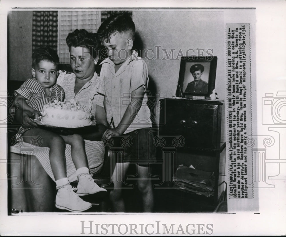 1946 Donald at his 3rd birthday with his mother and brother Jerry - Historic Images