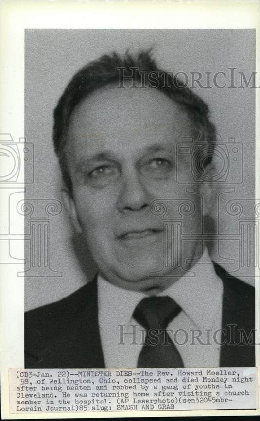 1985 Press Photo Rev. Moeller died after being beaten & robbed by gang of youth- Historic Images