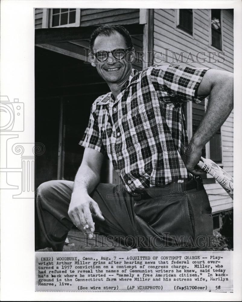 1958 Arthur Miller Grins after Hearing News-Historic Images