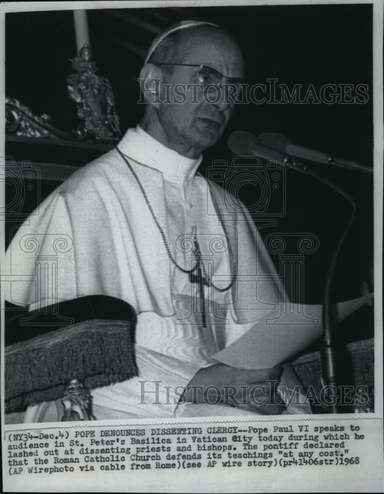 1968 Press Photo Pope Paul VI denounces dissenting clergy in Vatican - Historic Images