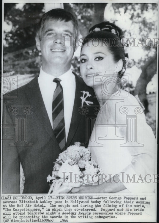 1966 Actress Ashley & Actor Peppard wedding at the Bel AIr Hotel. - Historic Images