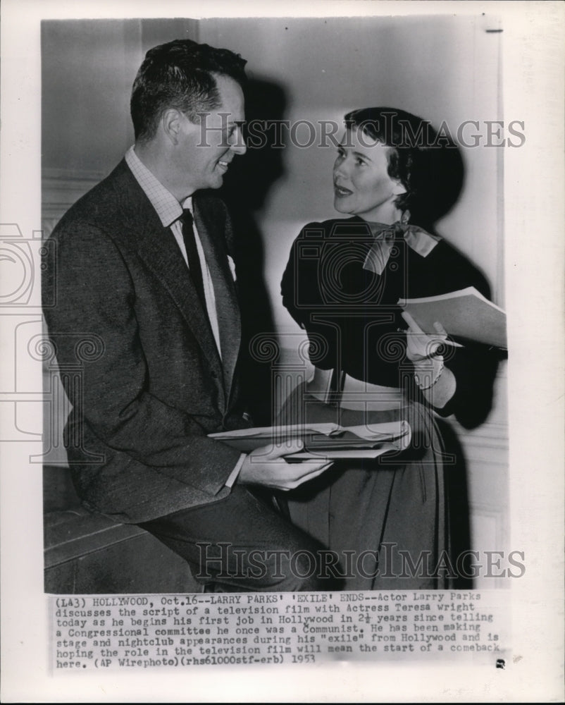 1953 Wire Photo Actor Larry Parks with actress Teresa Wright  - Historic Images
