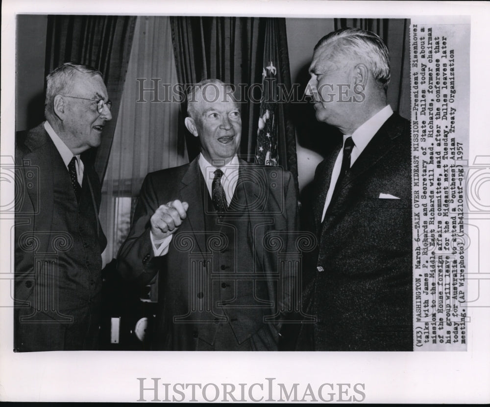 1957 President Eisenhower with James Richards and Secretary Dulles - Historic Images