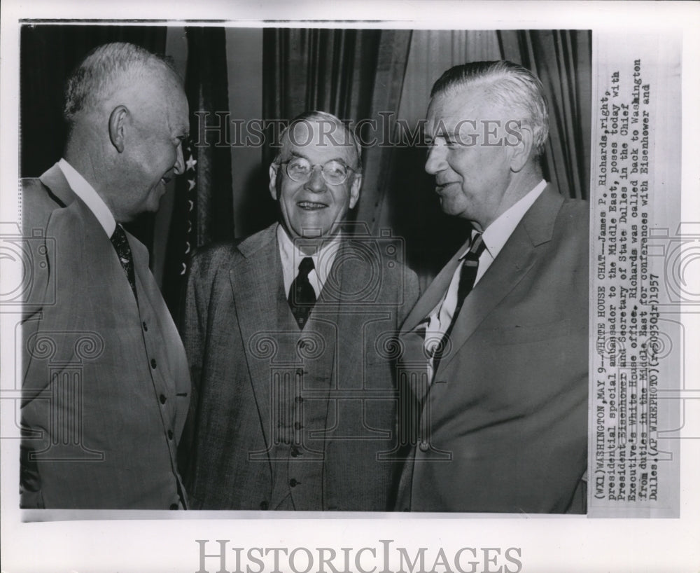 1957 Press Photo  President Eisenhower with James Richards and Secretary Dulles - Historic Images