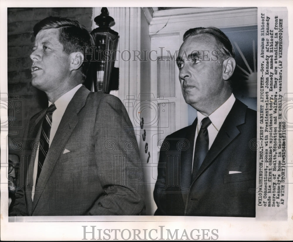 1960 Wire Photo Gov. Ribicoff, 1st Cabinet Appointee by Pres. Kennedy - Historic Images