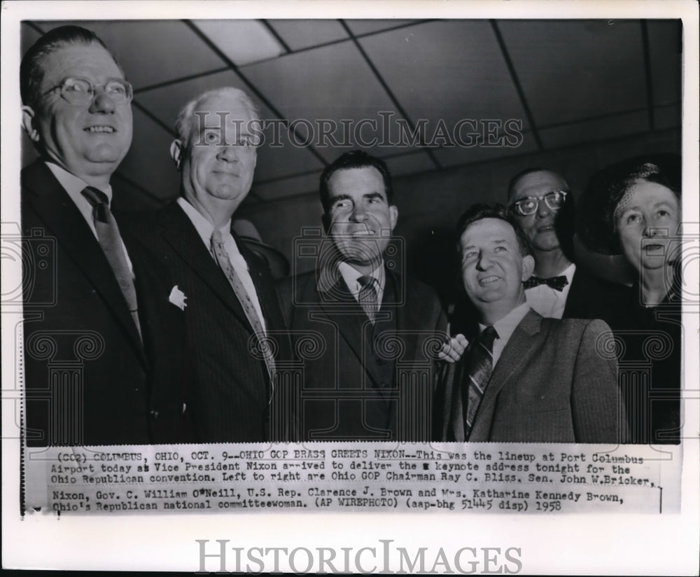 1958 Press Photo Vice President Nixon w/ GOP leadership in Columbus, Ohio - Historic Images