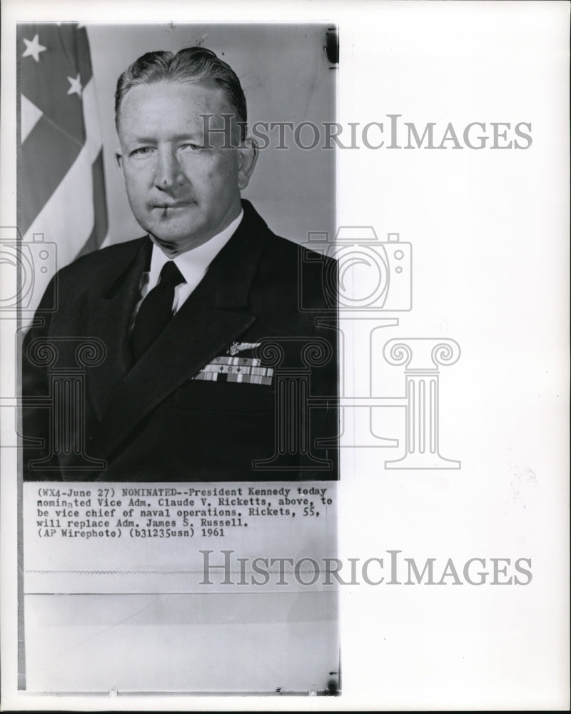 1961 Press Photo Vice Adm. Ricketts as VIce Chief of Naval operations - Historic Images