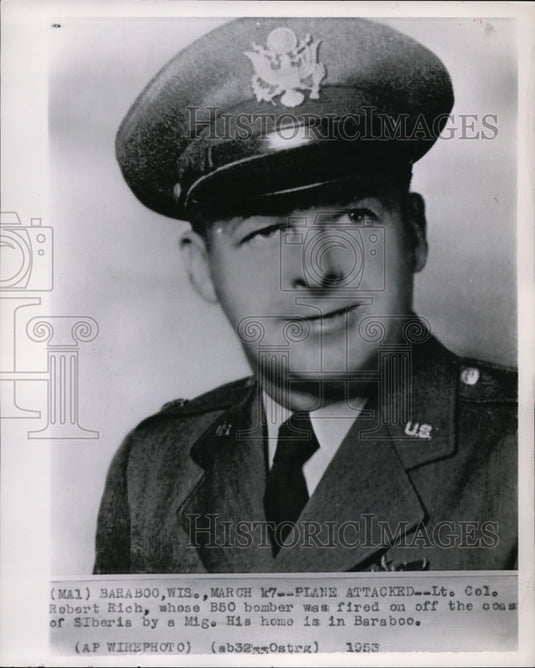 1953 Press Photo Lt. Col. Rich's plane was fired on off the coast of Siberia - Historic Images