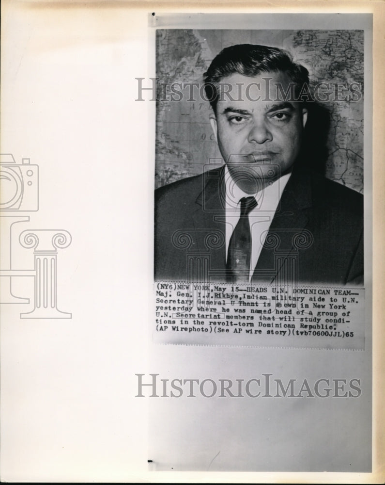 1965 Press Photo Maj. Gen. I.J. Rikhye heads U.N. Dominican team - Historic Images