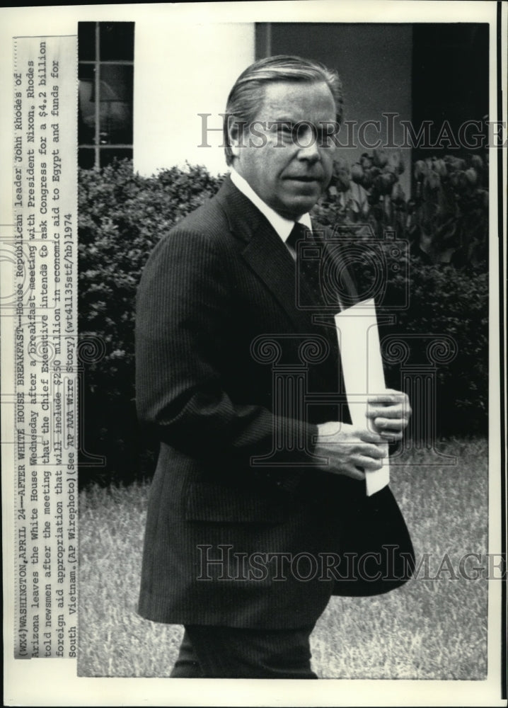 1974 Wire Photo John Rhodes, House Republican Leader of Arizona.  - Historic Images